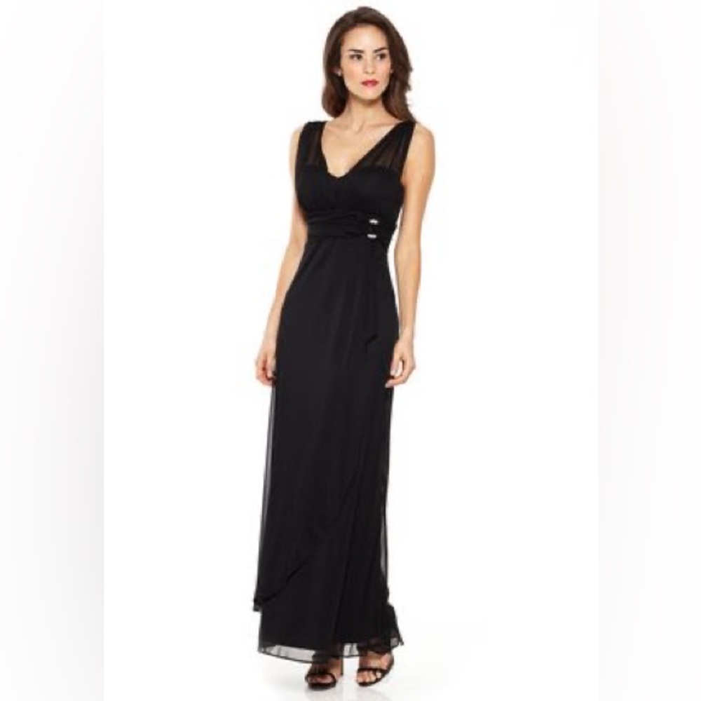Vintage Betsy & Adam Mesh Overlay Sleeveless Gown Navy Size 20 W